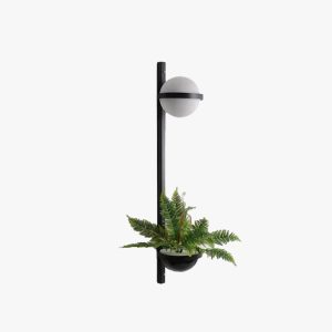 VER2371 Valentina Modern Globe Metal/Acrylic Solar Outdoor Wall Lamp Plant Pot, Black/White